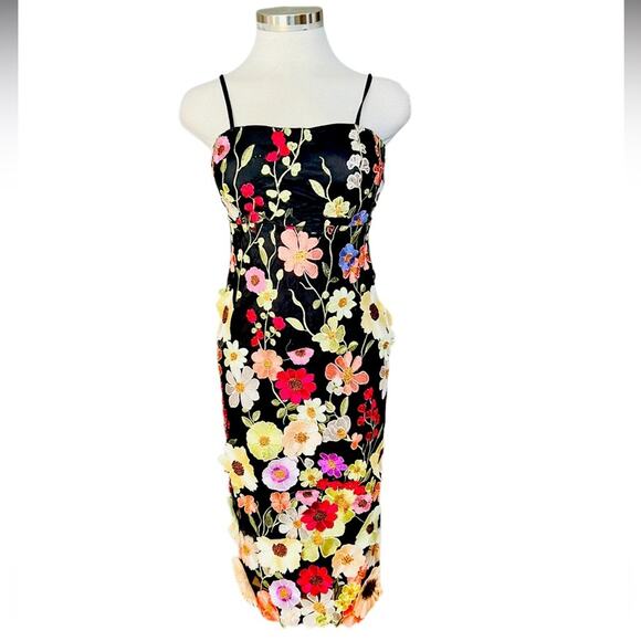 Lulus Thriving Energy Black 3D Floral Embroidered Lace-Up
Midi Dress Size XS NWT - Picture 2 of 10